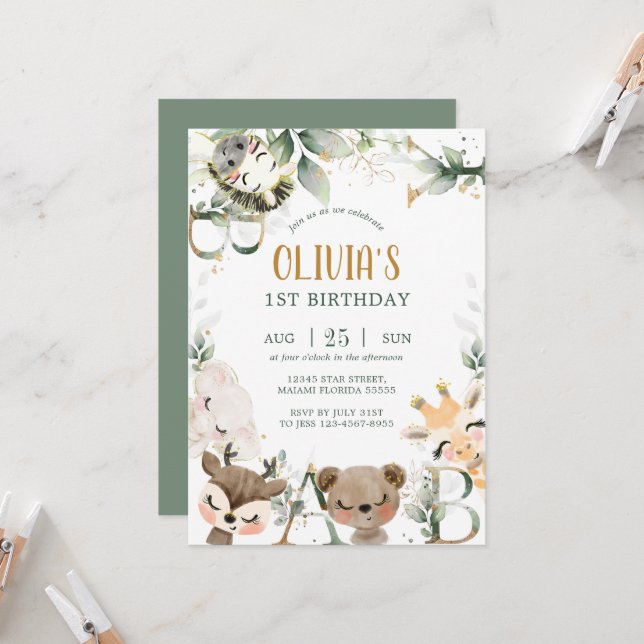 Woodland forest friends birthday Invitation (Front/Back In Situ)