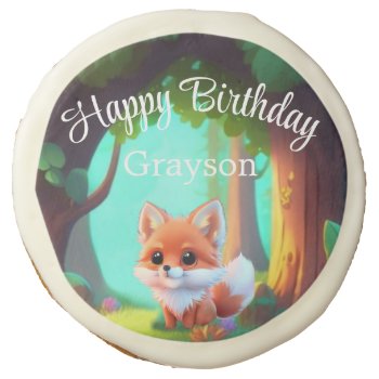 Woodland Forest Friends Cute Baby Fox Birthday Sugar Cookie by Omtastic at Zazzle