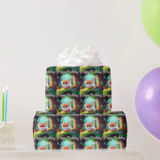 Woodland forest friends cute baby fox birthday wrapping paper (Party Gifts)