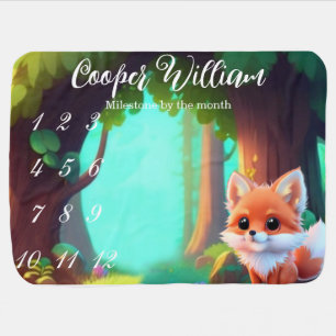 Woodland forest friends cute baby fox by the month baby blanket
