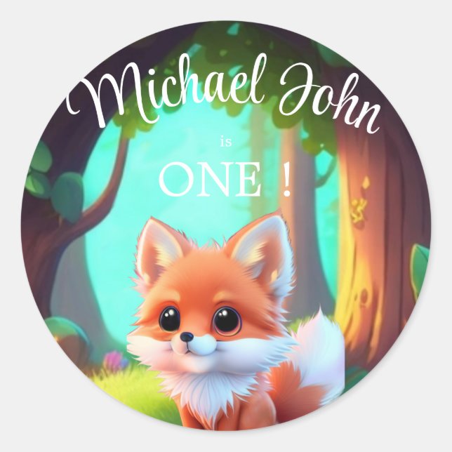 Woodland forest friends cute baby fox classic round sticker (Front)