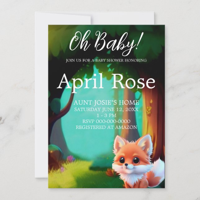 Woodland forest friends cute baby fox invitation (Front)