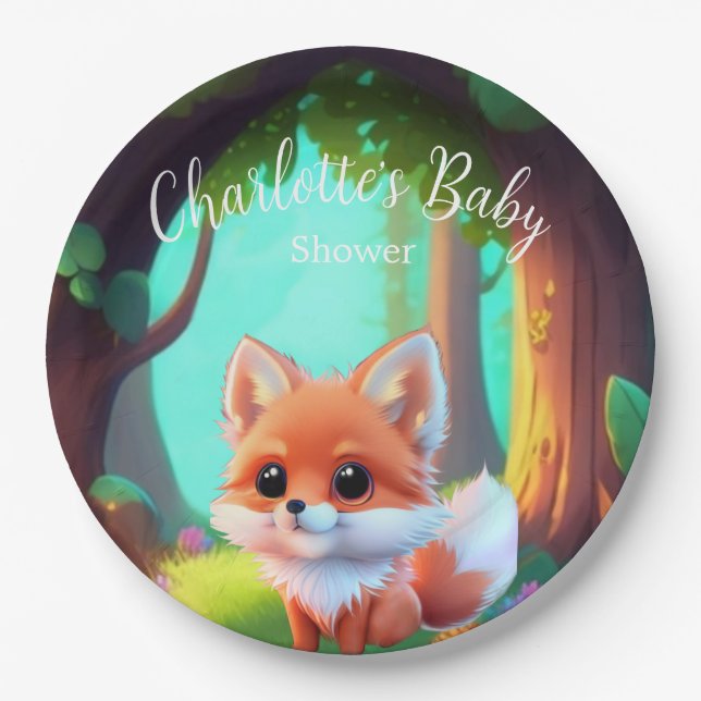 Woodland forest friends cute baby fox paper plates (Front)