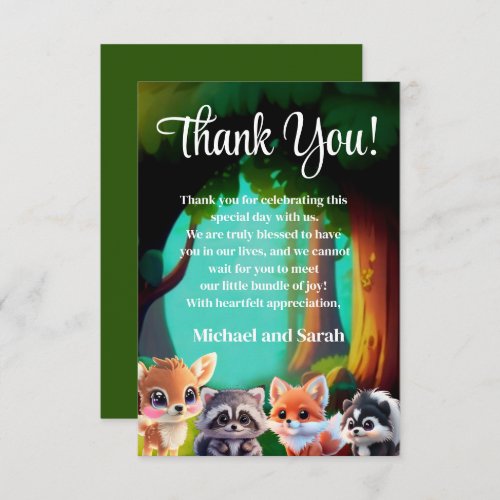 Woodland forest friends cute baby fox thank you card