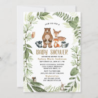 Woodland Forest Friends Greenery Boho Baby Shower Invitation