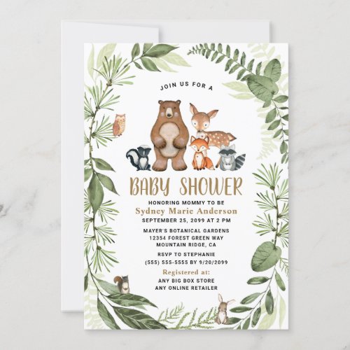 Woodland Forest Friends Greenery Boho Baby Shower Invitation