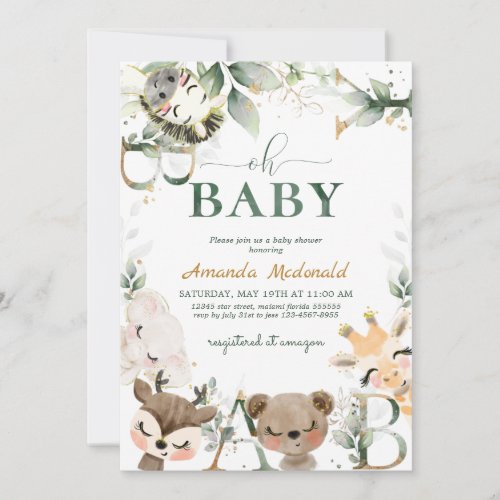 Woodland forest friends oh baby shower Invitation