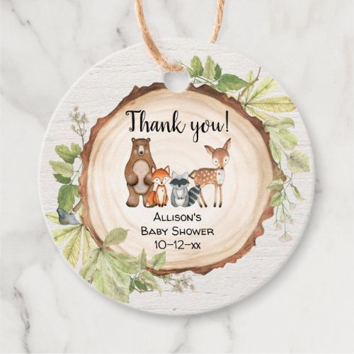 Woodland forest friends rustic baby shower favor tags