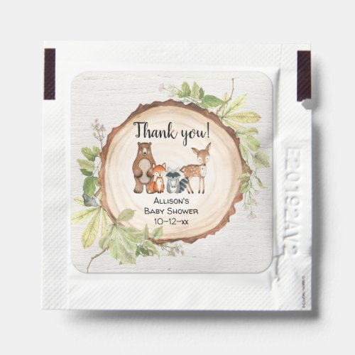 Woodland forest friends rustic baby shower hand sanitizer packet