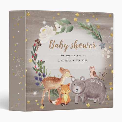 woodland forest friends sparkle baby shower 3 ring binder