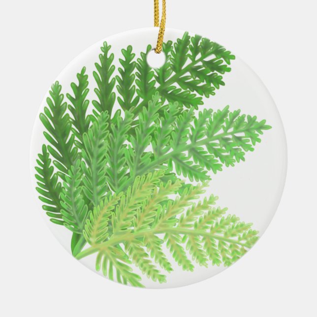Woodland forest green ferns forest ferns ceramic ornament (Front)