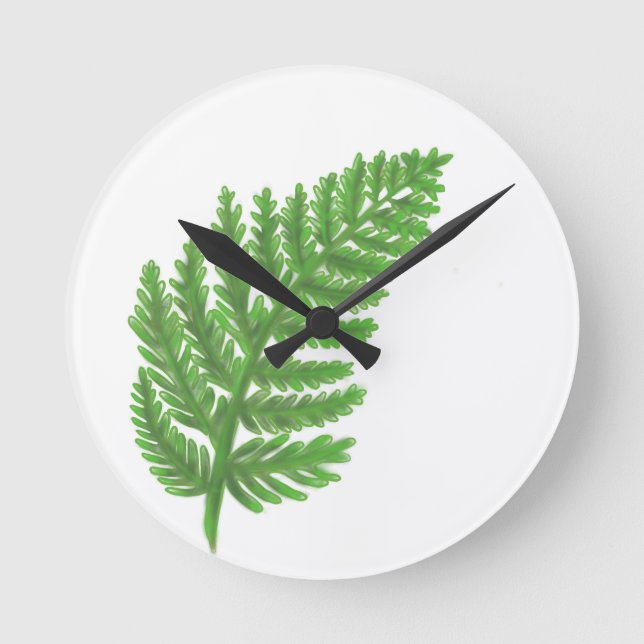 Woodland forest green ferns forest ferns leaves round clock (Front)