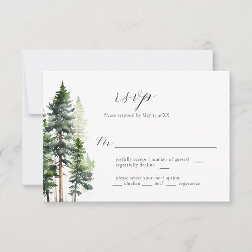 Woodland Forest Green Pines Wedding RSVP Card