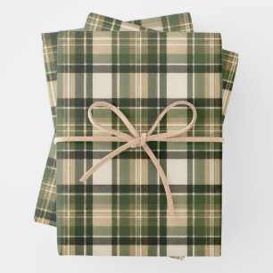 Woodland Forest Green Tartan Plaid Wrapping Paper Sheets