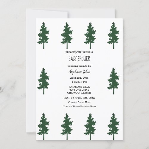 Woodland Forest Green Trees Cute Baby Shower  Invitation
