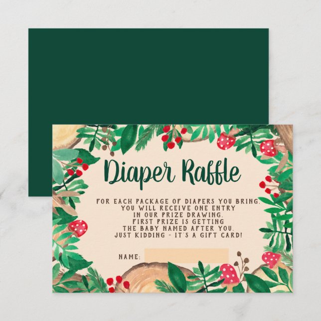 woodland forest green wood diaper raffle shower enclosure card (Front/Back)