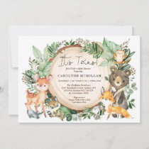 Woodland Forest Greenery Animals Twin Baby Shower Invitation