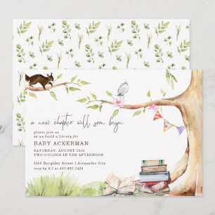 Woodland Forest Greenery Build A Library Baby Invitation
