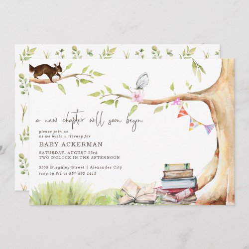 Woodland Forest Greenery  Build A Library Baby Invitation