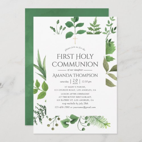 Woodland Forest Greenery First Holy Communion Invitation