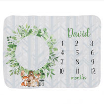 Woodland Forest Greenery Milestone Baby Blanket Woodland Forest Greenery Milestone Baby Blanket