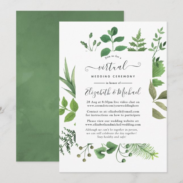 Woodland Forest Greenery Online Virtual Wedding Invitation (Front/Back)