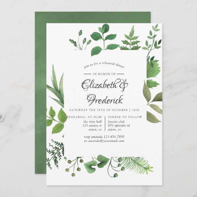 Woodland Forest Greenery Rehearsal Dinner Invitation (Front/Back)