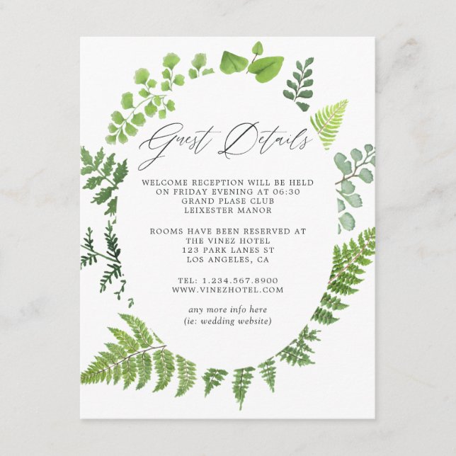 Woodland Forest Greenery Wedding Guest Details Enclosure Card (Front)