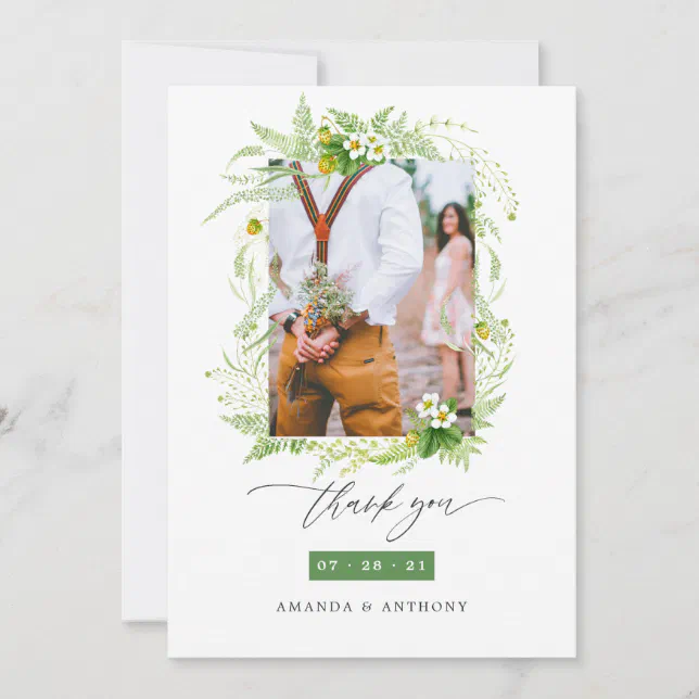 Woodland Forest Greenery Wedding Photo Collage Thank You Card Zazzle