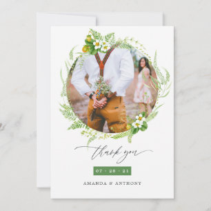 Woodland Forest Greenery Wedding Photo Thank You Card