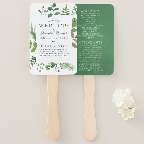 Woodland Forest Greenery Wedding Program Hand Fan