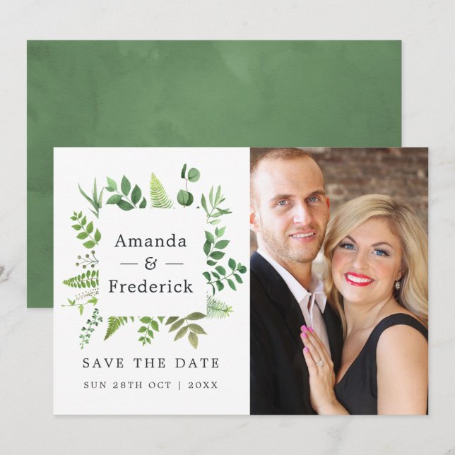 Woodland Forest Greenery Wedding Save The Date (Front/Back)