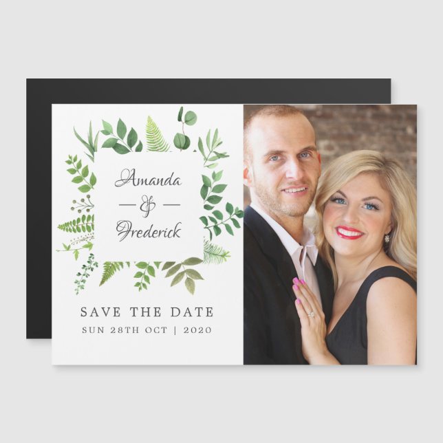Woodland Forest Greenery Wedding Save the Date Magnetic Invitation (Front/Back)