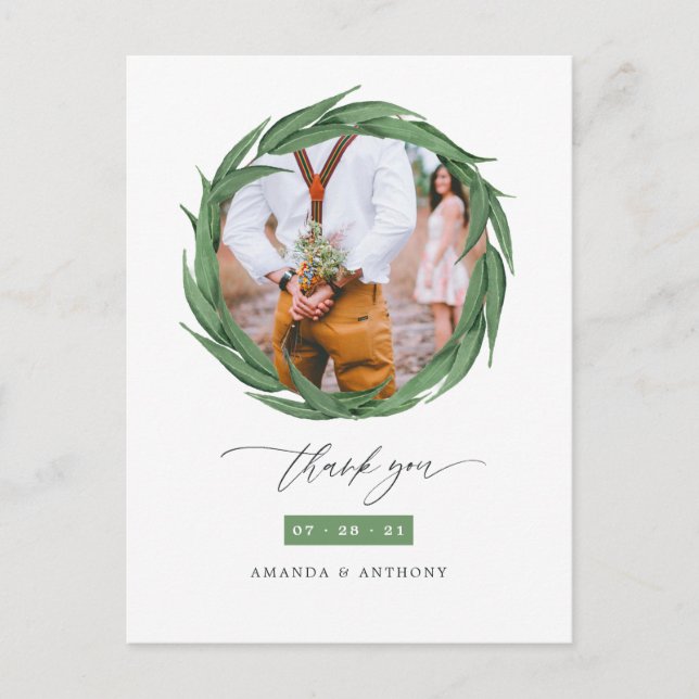 Woodland Forest Greenery Wedding Thank You Postcard (Front)
