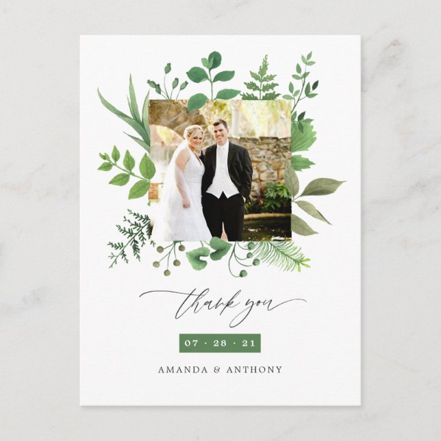 Woodland Forest Greenery Wedding Thank You Postcard (Front)