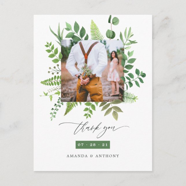 Woodland Forest Greenery Wedding Thank You Postcard (Front)