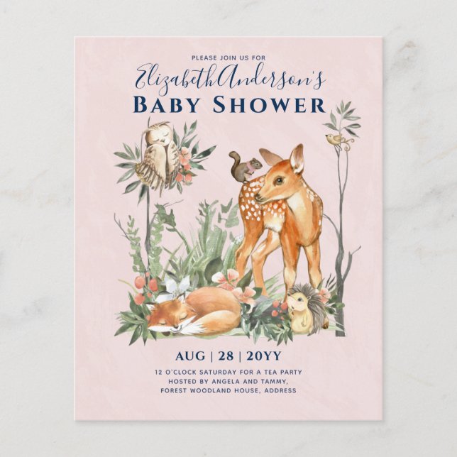 Woodland Forest Greenery Wild Animals Baby Shower Flyer (Front)