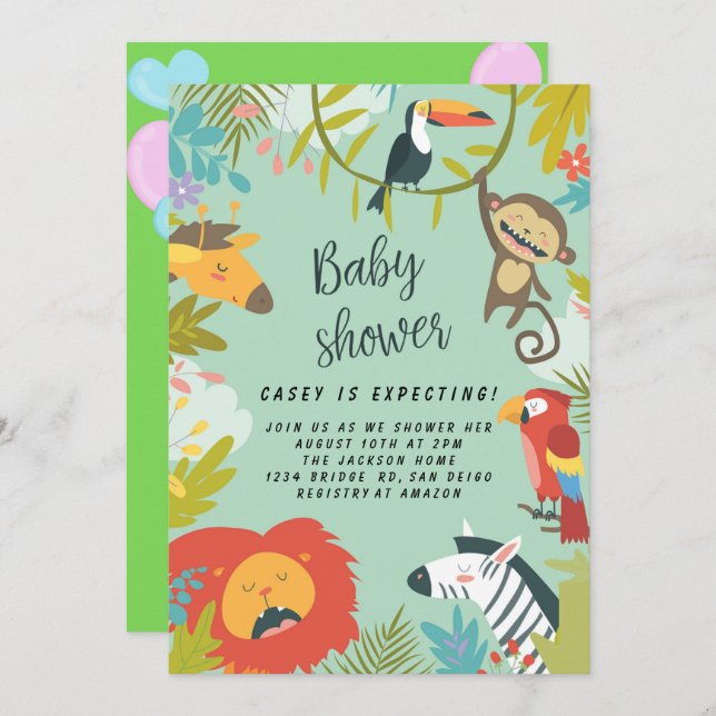Woodland Forest Greenery Wild Animals Baby Shower  Invitation (Front/Back)