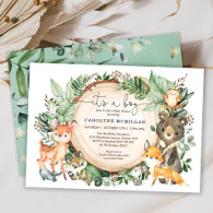 Woodland Forest Greenery Wild Animals Baby Shower Invitation