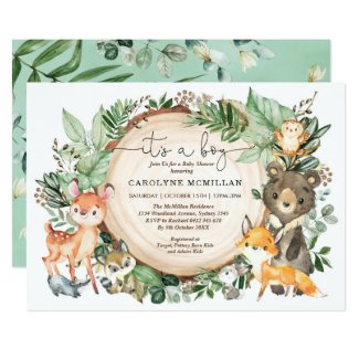 Woodland Forest Greenery Wild Animals Baby Shower Invitation