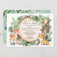 Woodland Forest Greenery Wild Animals Baby Shower Invitation