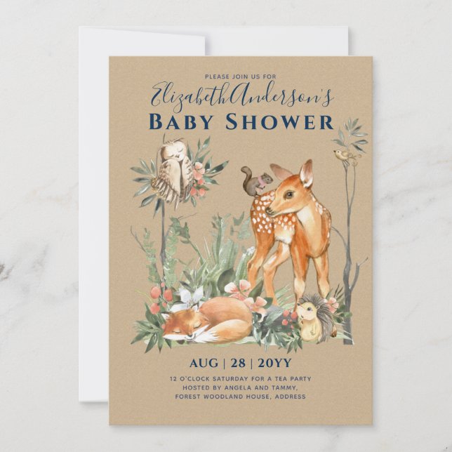 Woodland Forest Greenery Wild Animals Baby Shower Invitation (Front)