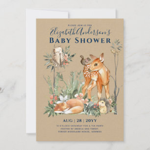 Woodland Forest Greenery Wild Animals Baby Shower Invitation