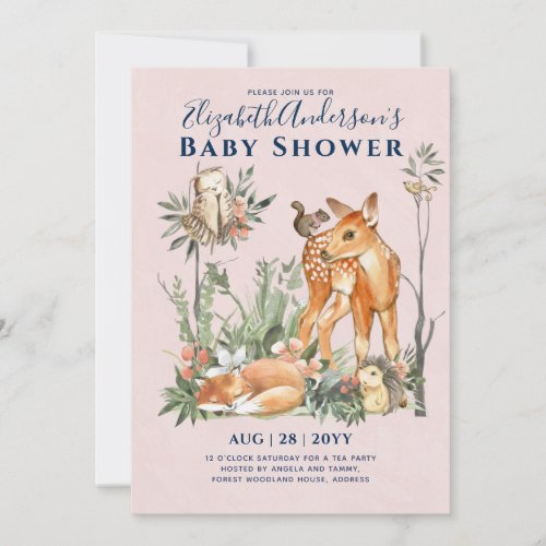 Woodland Forest Greenery Wild Animals Baby Shower Invitation