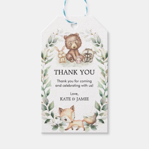 Woodland Forest Greenery Wreath Baby Shower Favors Gift Tags
