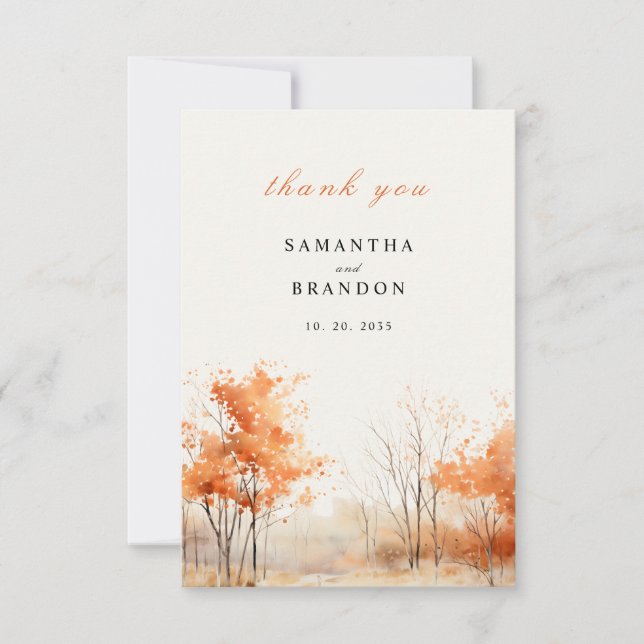 Woodland. Forest in fall colors wedding Thank You  (Front)