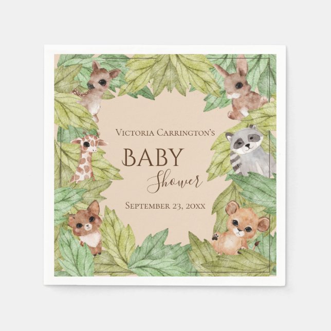 Woodland Forest Jungle Animals Greenery Baby  Napkins (Front)