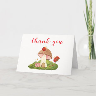 Woodland Forest Ladybug Mushroom Baby Shower Letterpress Thank You Card