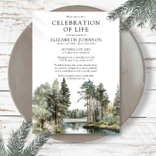 Woodland Forest Lake Celebration Of Life Funeral Invitation