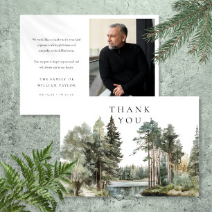 Woodland Forest Lake Funeral Photo Thank You Card